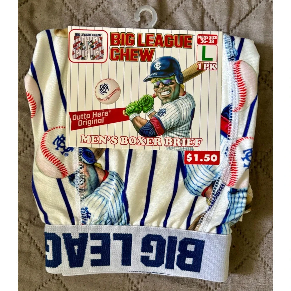 Big League Chew Mens Boxer Briefs Outta Here Original Baseball Print Sz. L 36-38